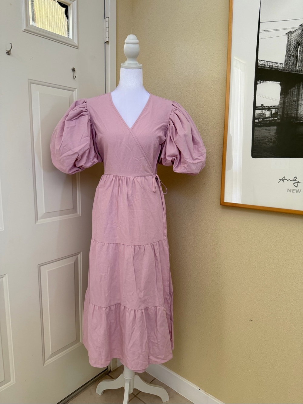 NWT Nasty Gal Lilac Puff-Sleeve Wrap Midi Dress Size US 8
